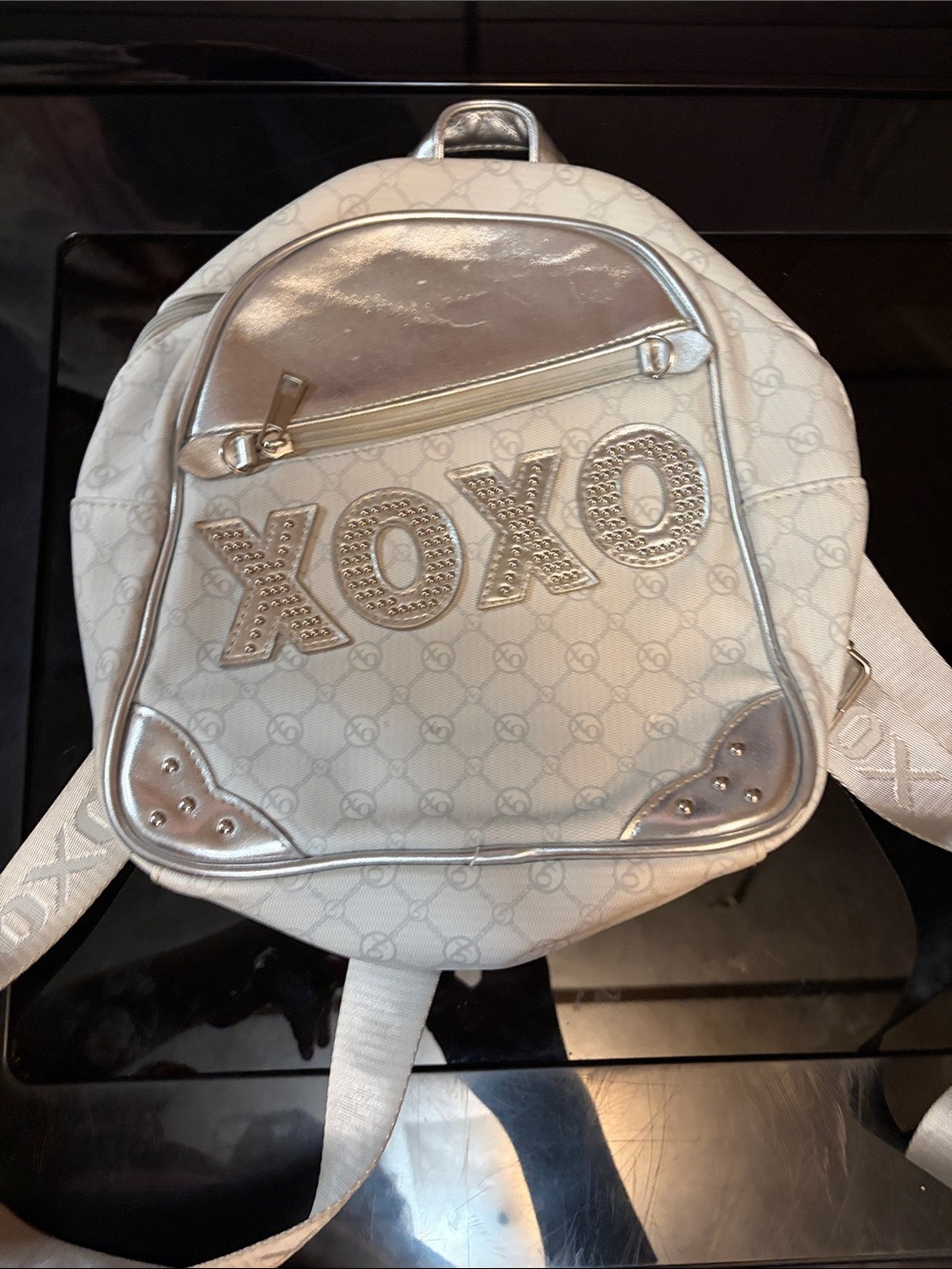 XOXO White and Silver Logo Accent Backpack